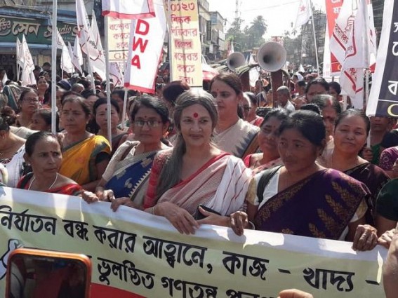 AIDWA lead a massive protest rally in the heart of capital , against the increasing crime against women across the country 